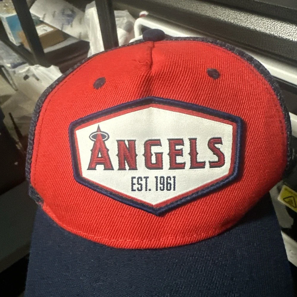 Los Angeles Angels Trucker Hat Mens OS Red Navy Snapback Mesh Patch Logo